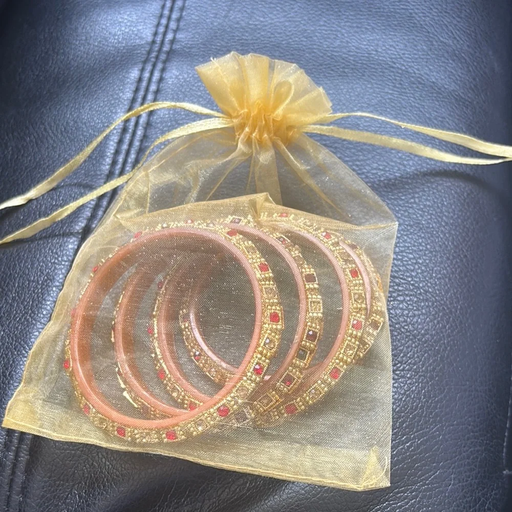 Elegant Gold and Red Bangle Set - Picture 3 of 3